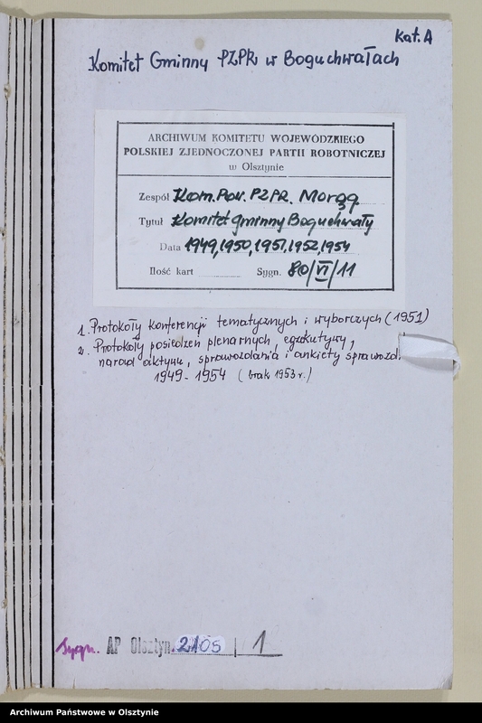 image.from.unit.number "Protokoły zebrań wyborczych i walnych zebrań członków /1951/, posiedzeń plenarnych ,egzekutywy, narad aktywu partyjnego, sprawozdania, ankiety sprawozdawcze /1949-1954/ Komitetu Gminnego PZPR"