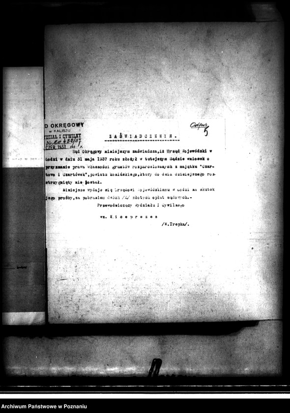 image.from.unit.number "Urząd Wojewódzki w Łodzi o przyznanie własności gruntów rozparcelowanych z majątku Czartowo-Czartówek powiatu konińskiego stanowiących własność Józefa i Izabeli Witkowskich"