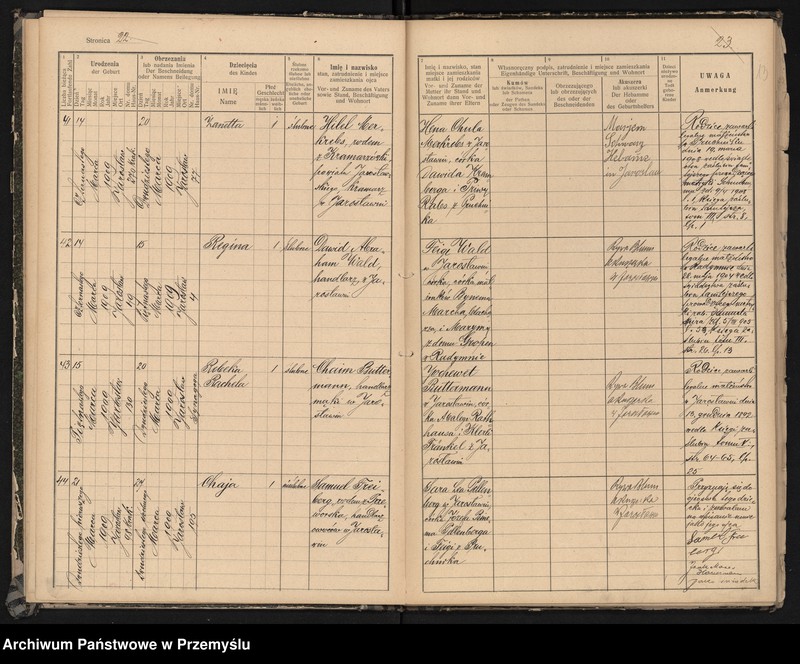 image.from.unit.number "Księga urodzin izr[aelickiego] Urzędu metrykalnego w Jarosławiu 1909"