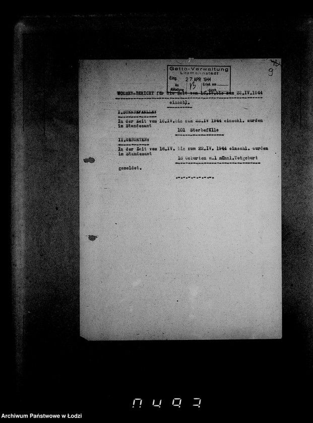 Obraz 13 z jednostki "Wöchentliche (monatliche) Tätigkeitsberichte des Ältesten der Juden"