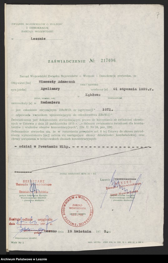 image.from.unit.number "Adamczak Wincenty, Adamczak Pelagia - Powstanie Wielkopolskie 1919 "
