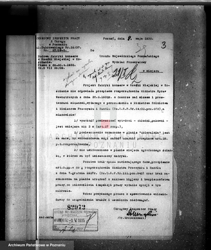 Obraz 7 z jednostki "Zatwierdzenie zakładu przemysłowego / Rozbudowa Rzeźni Miejskiej, - oddział konserw miejskich Zarząd Miejski w Kościanie"