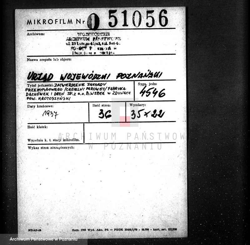 Obraz 2 z jednostki "Zatwierdzenie zakładu przemysłowego /cegielni parowej/ Fabryka dachówek i dren Spółka z o.o. B. Weber w Zdunach pow. krotoszyński"