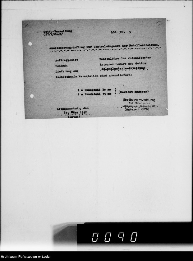 Obraz 9 z jednostki "Auslieferungsaufträge [na dostawę maszyn i artykułów metalowych do Getta]"