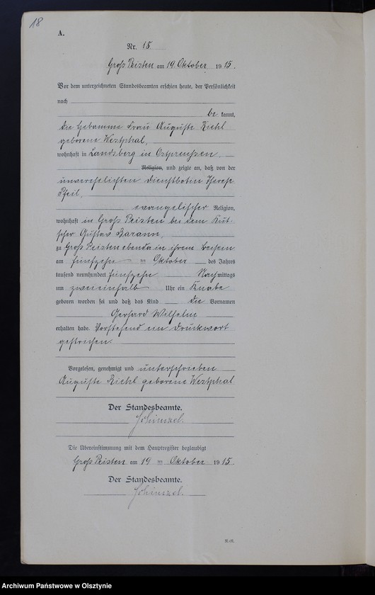 image.from.unit.number "Geburts-Neben-Register Nr 1 - 22 [Księga urodzeń- wtóropis ]"