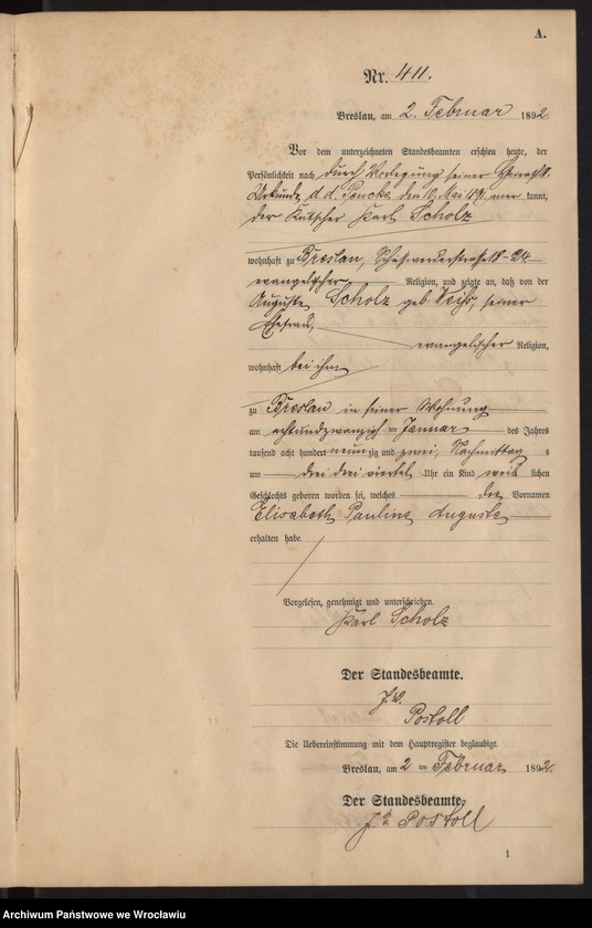 Obraz 14 z jednostki "Księga urodzeń Wrocław III 1892 t.01"