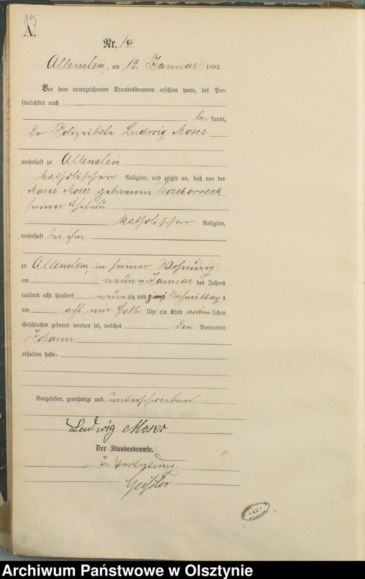 image.from.unit.number "Geburts-Haupt-Register Tom I,Nr 1 - 280"