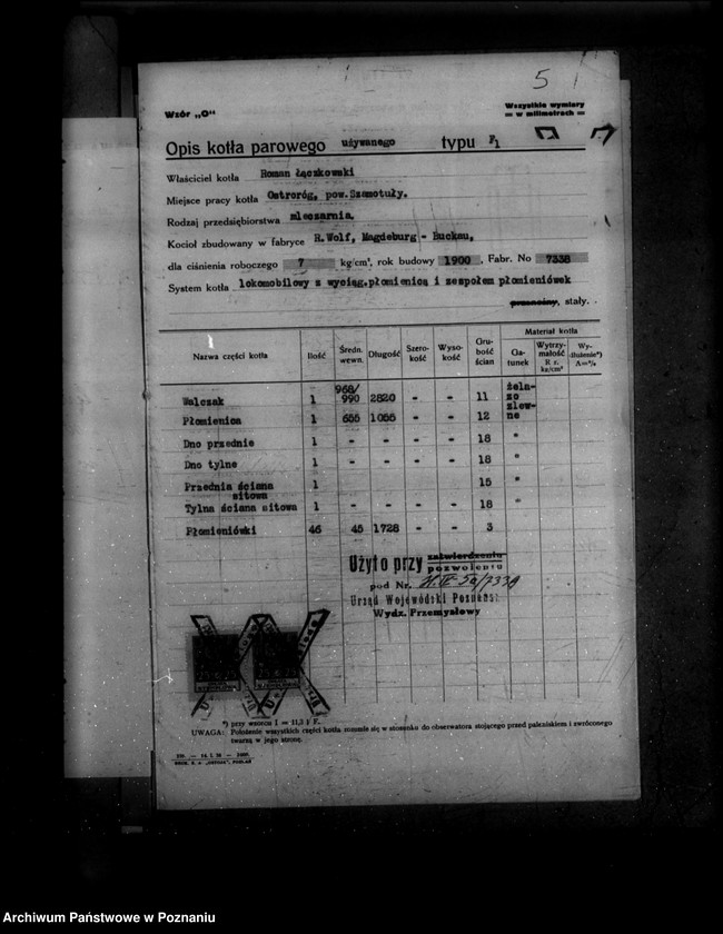 Obraz 9 z jednostki "Mleczarnia R. Łączkowskiego w Ostrorogu powiat szamotulski  nr woj. 7338"