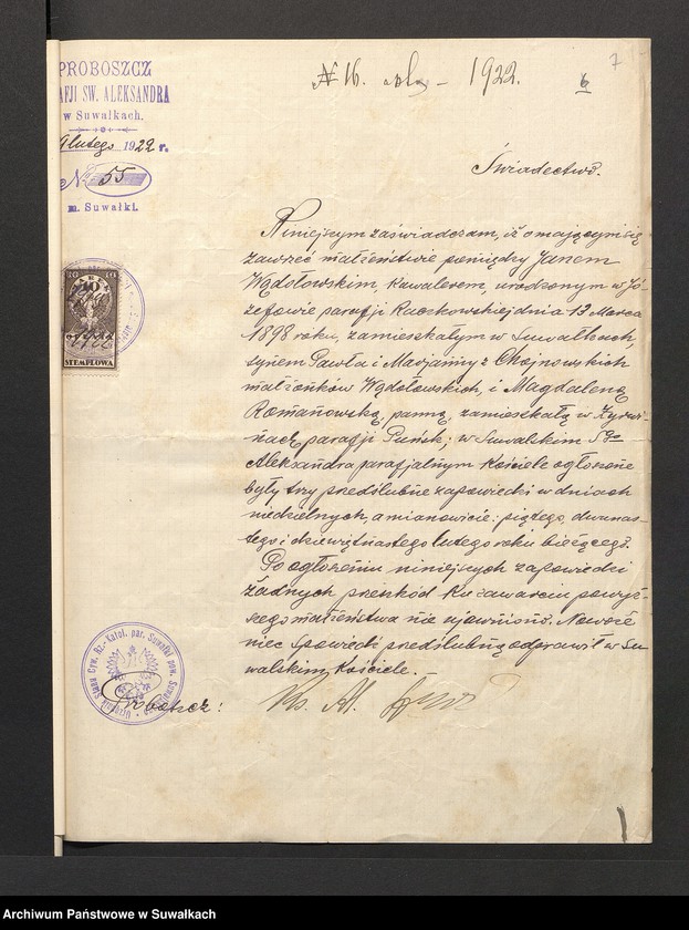 image.from.unit.number "Aneksa Do aktów zaślubionych r.kat. parafji Puńsk z r. 1922"