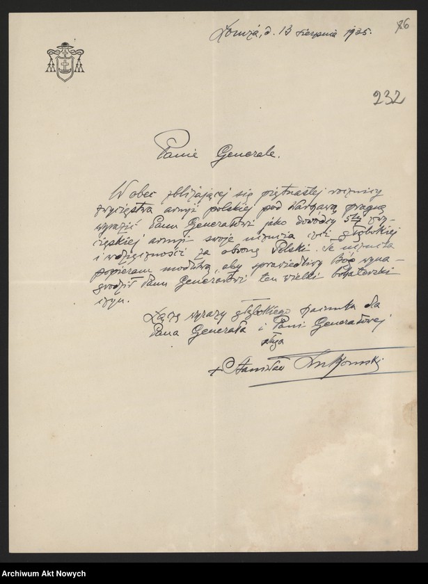 image.from.unit.number "Łukomski Stanisław, biskup łomżyński. Podziękowania za książkę i życzenia."