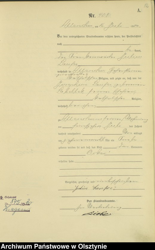 image.from.unit.number "Geburts-Haupt-Register Tom II,Nr 395 - 726"