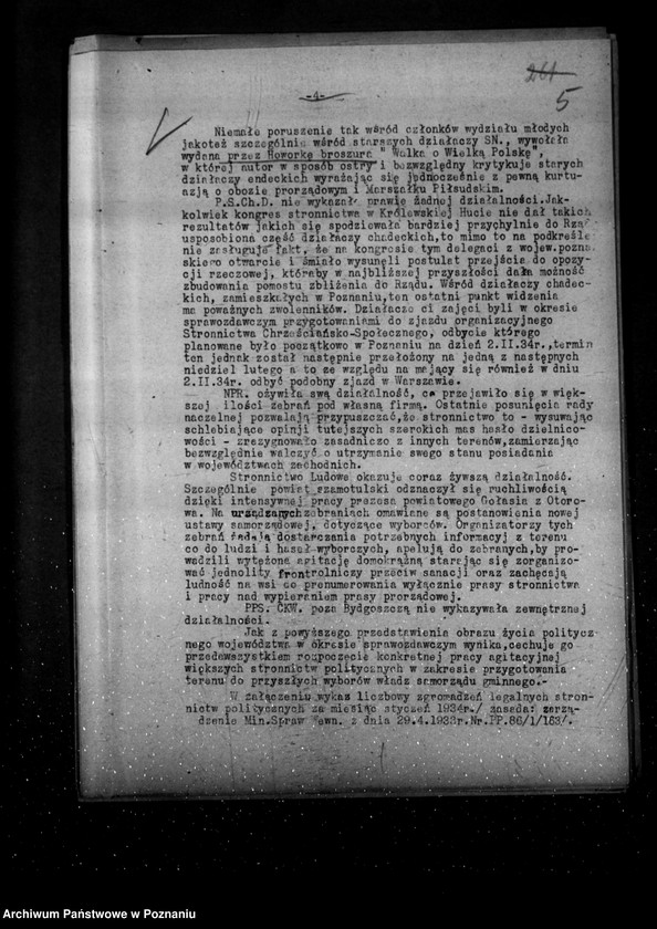 Obraz 9 z jednostki "Sprawozdania z polskiego legalnego ruchu politycznego za miesiące styczeń, luty, marzec 1934 r."