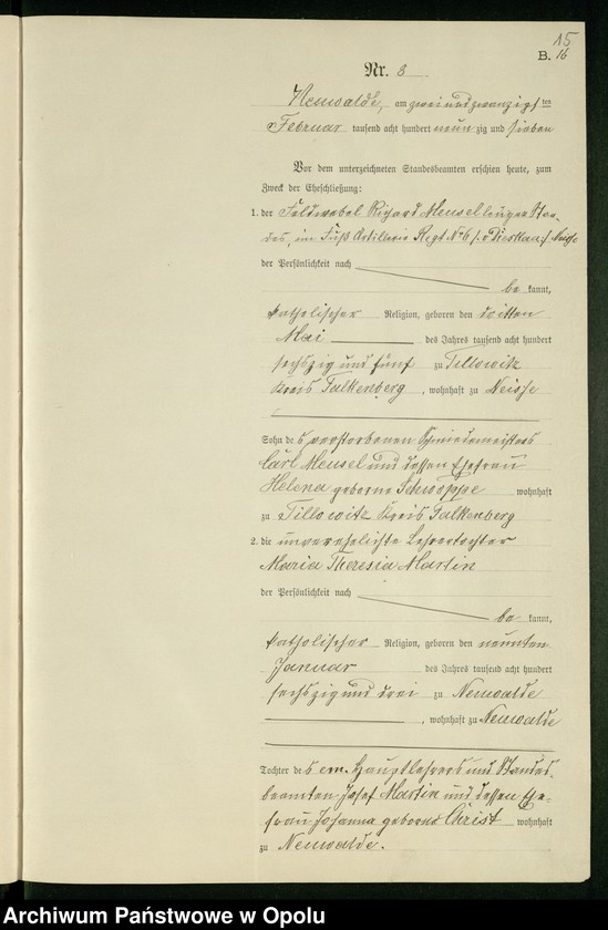 Obraz 19 z jednostki "Heiraths-Neben-Register des Standesamts Altewalde pro 1897"