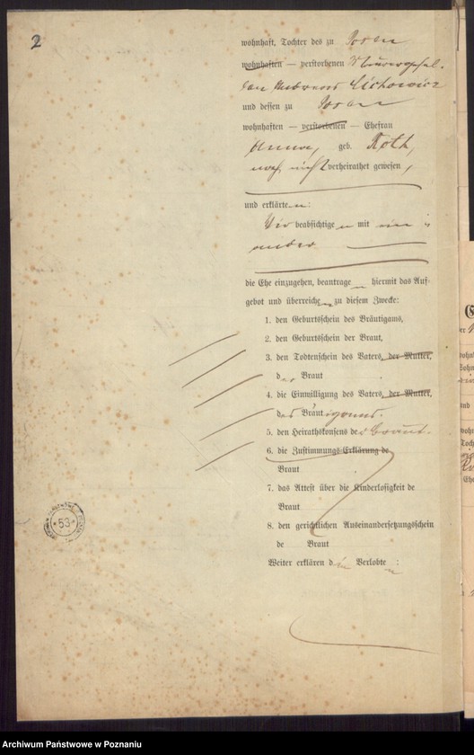 Obraz 4 z jednostki "Die von den Verlobten beigebrachten Urkunden zur Eheschliessung pro 1897"