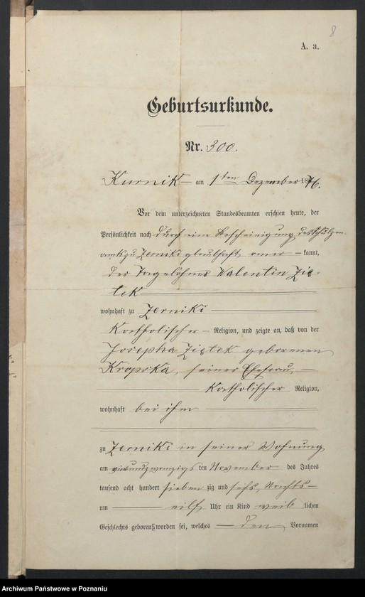image.from.unit.number "Acta des Königlichen Standesamts Wyslawice Kreis Schroda betreffend die Aufgebotsverhandlungen pro 1900"