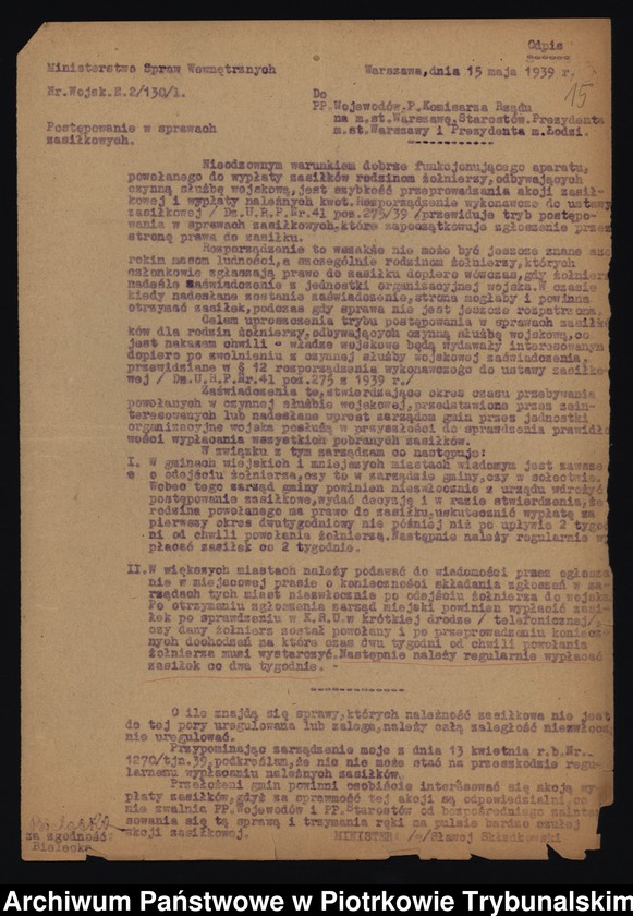 image.from.unit.number "Ewidencja rezerwistów powołanych na ćwiczenia wojskowe i rodzin rezerwistów, którym przyznano, względnie odmówiono udzielenia zasiłku, pomocy rolnej - pracy."