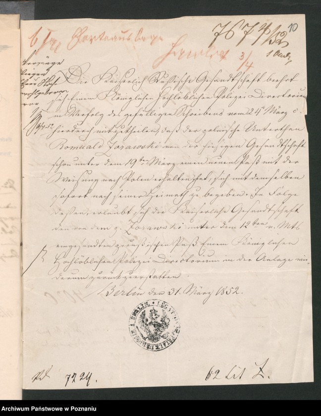 Obraz 14 z jednostki "A. betr. den polnischen Flüchtling Romuald Zorawski"