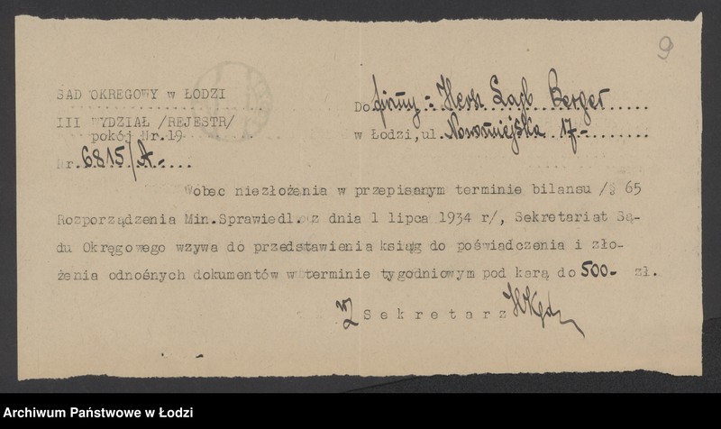 Obraz 11 z jednostki "Hersz Lajb Berger – sprzedaż manufaktury"