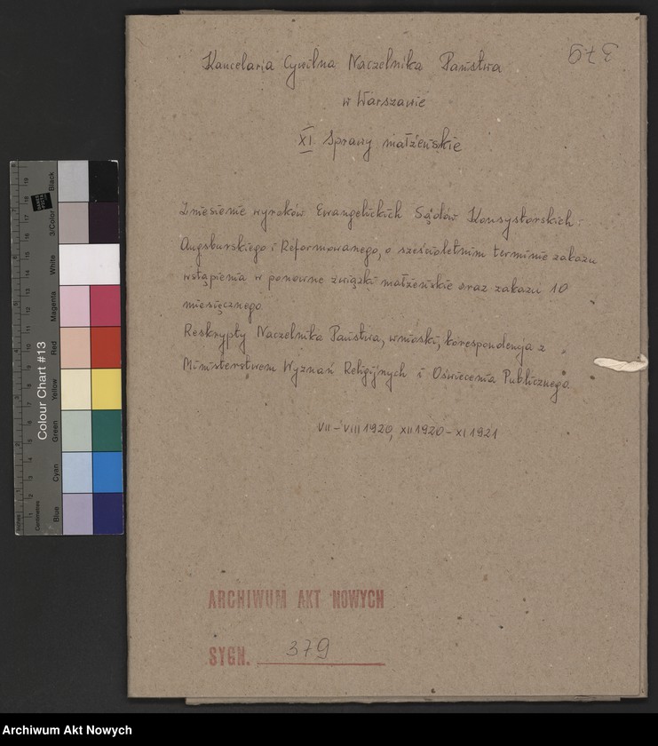 image.from.unit.number "Zniesienie wyroków Ewangelickich Sądów Konsystorskich: Augsburskiego i Reformowanego, o sześcioletnim terminie zakazu wstąpienia w ponowne związki małżeńskie oraz zakazu 10 miesięcznego.Reskrypty Naczelnika Państwa, wnioski, korespondencja z Min. Wyznań Religijnych i Oświecenia Publicznego"