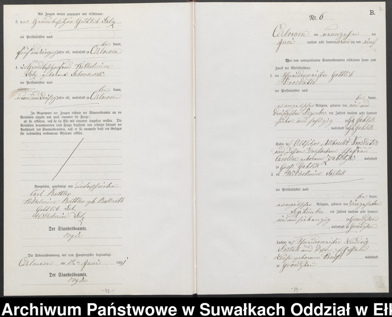 image.from.unit.number "Heiraths-Neben-Register des Preussischen Standes-Amtes Orlowen Kreis Loetzen für das Jahr 1891"