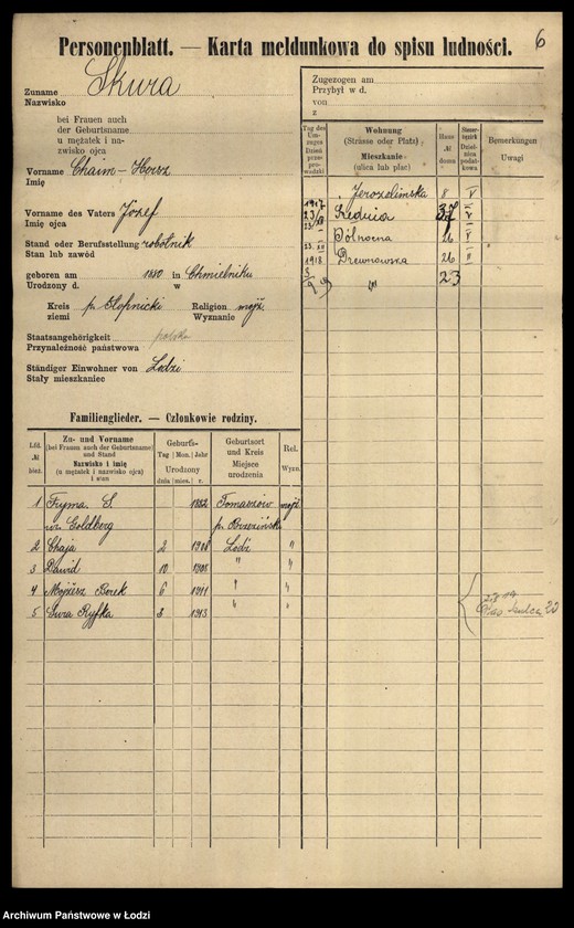 Obraz 8 z jednostki "[Spis ludności Łodzi] Skóra-Slązak"