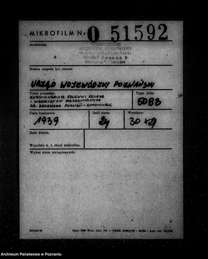 Obraz 2 z jednostki "Kwestionariusz Odlewni żelaza i warsztatów mechanicznych Zb. Broekere Poznań-Antoninek"