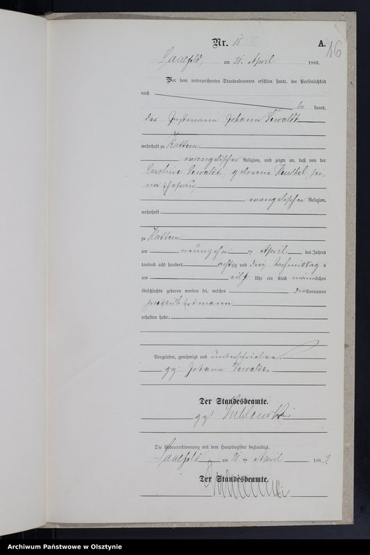 image.from.unit.number "Geburts-Neben-Register Nr 1 - 20 /Fragment księgi/"