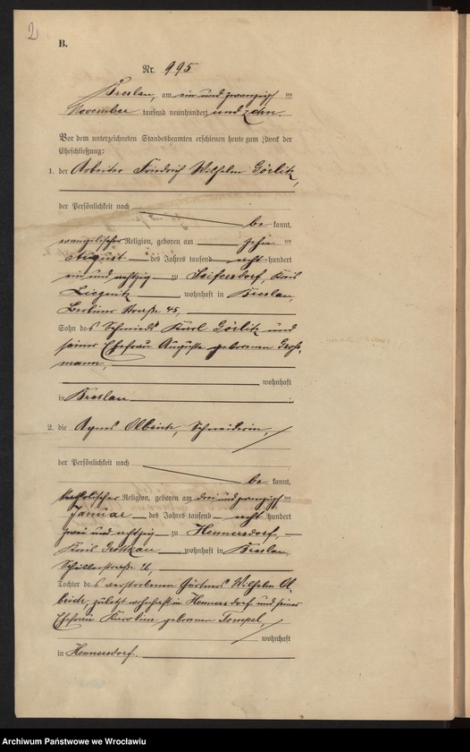 image.from.unit.number "Heiraths-Haupt-Register Breslau I 1910 Band 6"