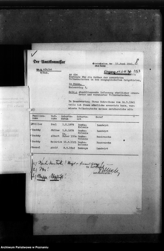 Obraz 12 z jednostki "Kreis Kalisch (Kalisz). Korespondencja w sprawie miejscowych Niemców, którzy zginęli w 1939 roku"