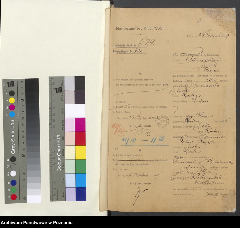 Obraz 3 z jednostki "Die von den Verlobten beigebrachten Urkunden zur Eheschliessung pro 1901. Vol XV"