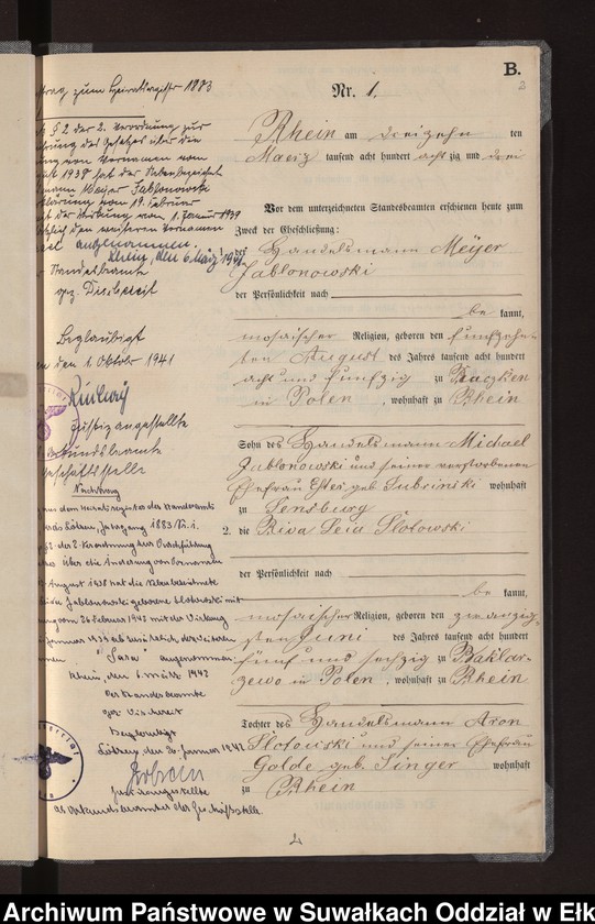 image.from.unit.number "Heiraths-Neben-Register des Preussischen Standes-Amtes Rhein Kreis Loetzen"
