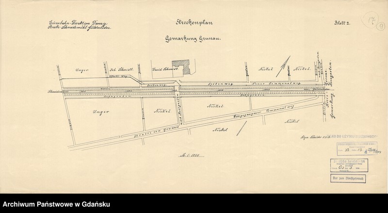 image.from.unit.number "Eisenbahn-Direktion Danzig. Strecke: Schneidemühl-Güldenboden. Streckenplan der Gemarkung Grunau. Blatt 2"