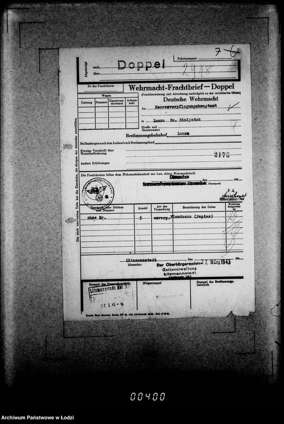 Obraz 11 z jednostki "Frachtbriefe doppel einige Ausgang 1838-2948"