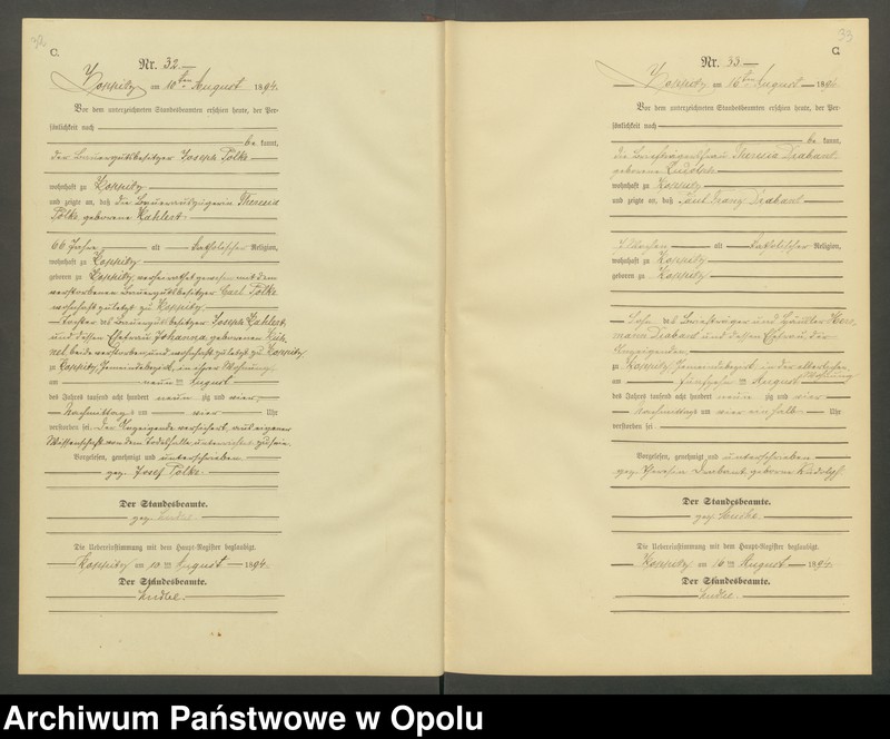 Obraz 19 z jednostki "Sterbe-Neben-Register Standesamts Koppitz pro 1894"