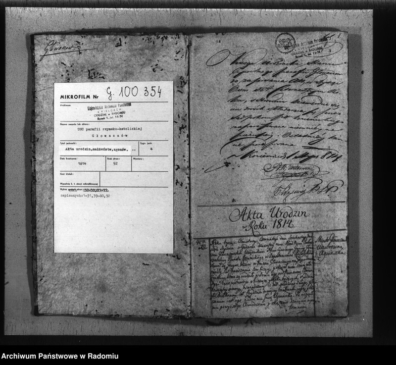 image.from.unit.number "Księga urzędnika stanu cywilnego parafii Głowaczew do zapisywania akt 1814 roku"