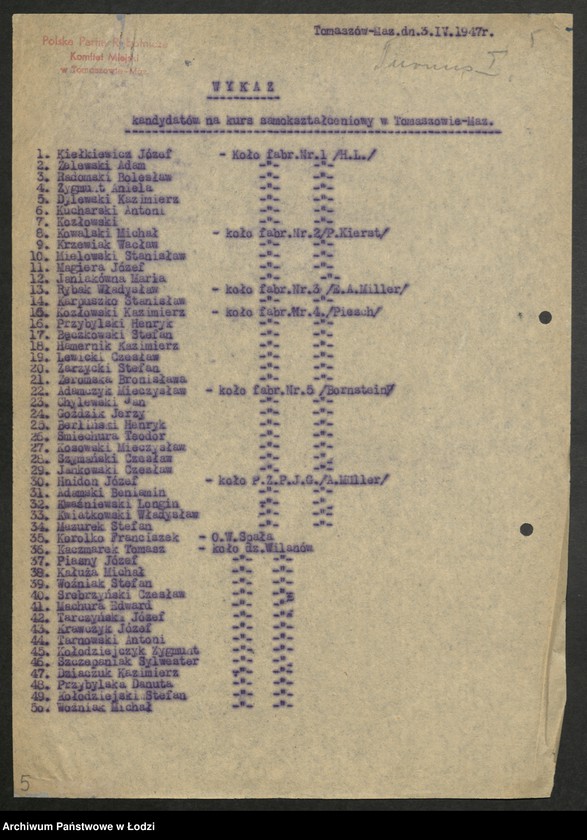 Obraz 6 z jednostki "Wykazy uczestników kursów korespondencyjnych [i dokształcających]"