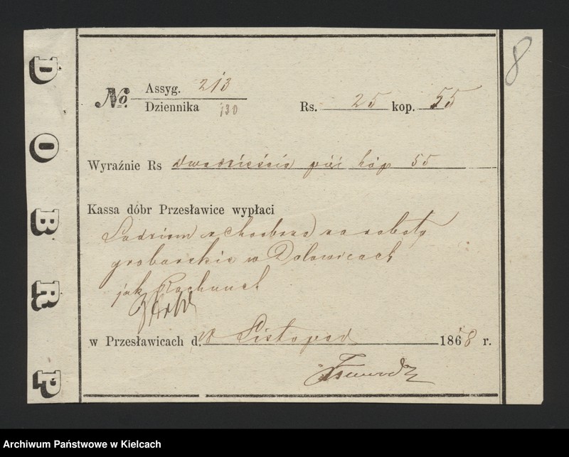 image.from.unit.number "Dowody rozchodu kasy dóbr Przęsławice od 1 listopada do 28 lutego 1869 roku"