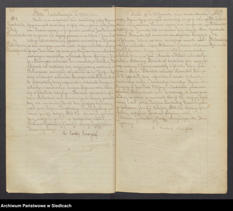 image.from.unit.number "Unikat aktów stanu cywilnego zaślubionych Parafii Grodzisk od 1919 roku do 1937 roku"