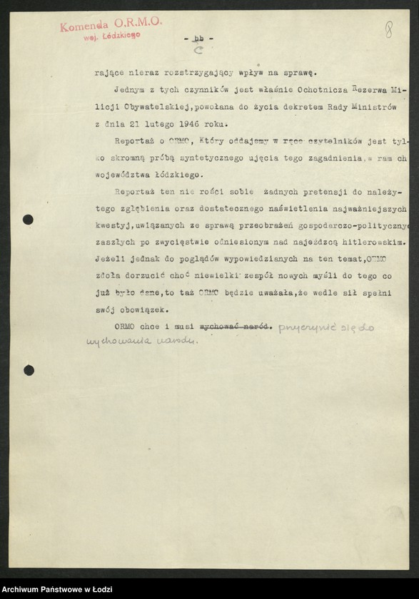 Obraz 8 z jednostki "Reportaż [Jerzego Ubysza o] Ochotniczej Rezerwie Milicji Obywatelskiej [województwa łódzkiego] "Milicja bez precedensu""