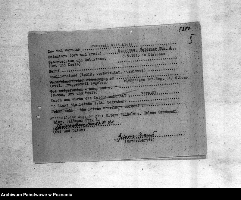 Obraz 9 z jednostki "Amtliche Meldung Kreis Dirschan (Tczew)"