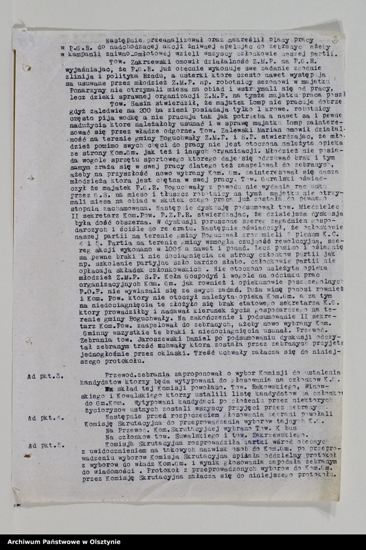 image.from.unit.number "Protokoły zebrań wyborczych i walnych zebrań członków /1951/, posiedzeń plenarnych ,egzekutywy, narad aktywu partyjnego, sprawozdania, ankiety sprawozdawcze /1949-1954/ Komitetu Gminnego PZPR"