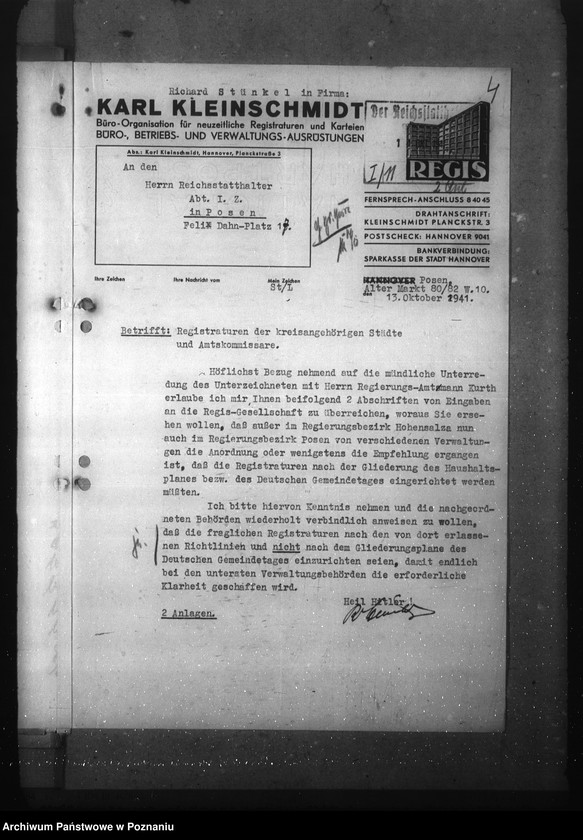 Obraz 8 z jednostki "Aufbau der Registraturen bei den Amtskommissaren"