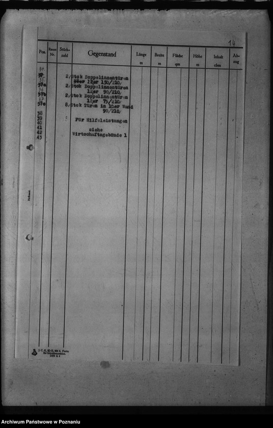 Obraz 18 z jednostki "Dienstwohngebäude - Reichsstatthalter Posen. Wirtschaftsgebäude 1 - 4 (nad jeziorem Góreckim) Massenberechnung"