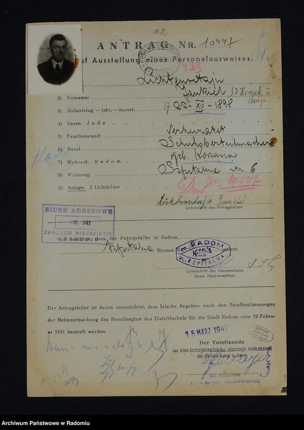 Obraz 16 z jednostki "[Wnioski o wydanie dowodów osobistych oraz nie odebrane dowody Lichtensztajn - Lipszyc]"