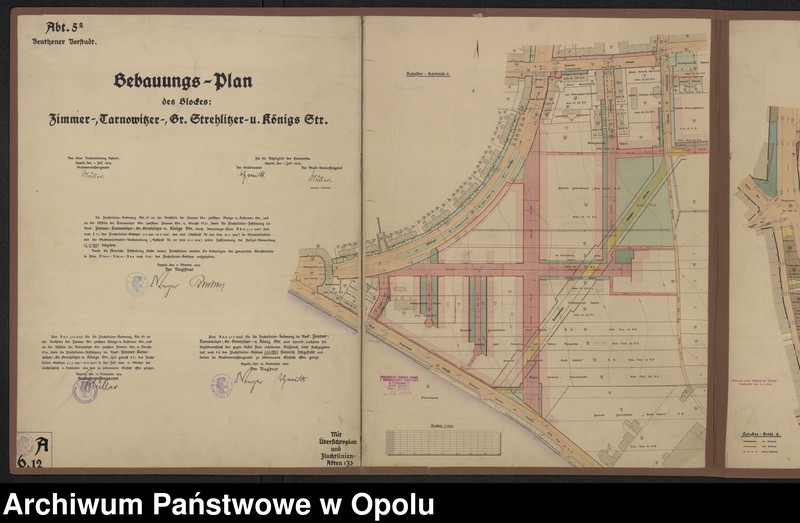 Obraz 2 z jednostki "Bebauungs-Plan des Blockes: Zimmer-, Tarnowitzer-, Gr. Strehlitzer- u. Königs Str. [Przedmieście Bytomskie (Opole, miasto) plan zabudowy ulic: a) 1-go Maja, Wapiennej, Strzeleckiej, Plebiscytowej b) oraz Dzierżonia, Sienkiewicza, Oleskiej i Waryńskiego]"
