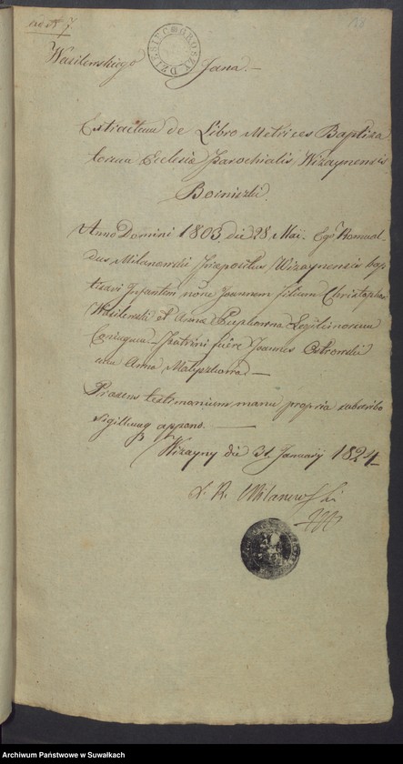 image.from.unit.number "Wizajny Rzym.-Kat. 1824. [Dokumenty do akt małżeństw]"