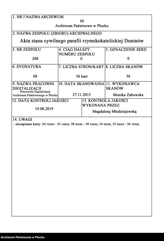 Obraz 1 z jednostki "Akta urodzeń, małżeństw i zgonów"