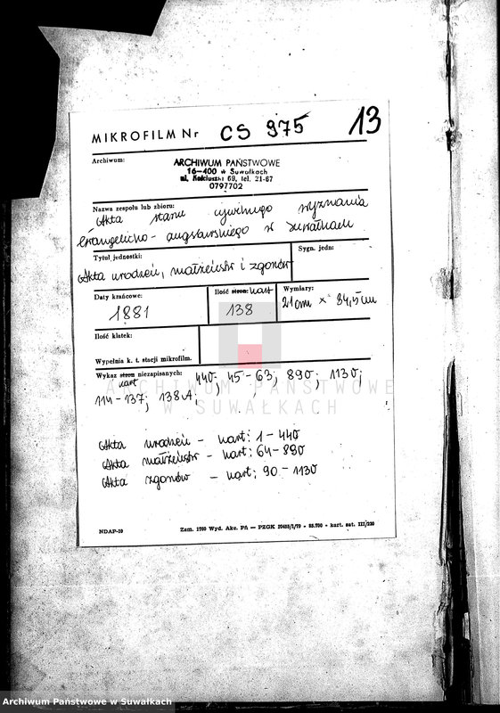 image.from.unit.number "Duplikat aktov graždanskago sostojanija Suvalskago Ev.-Augsb. prichoda o rodivšichsja, brakosočetavšichsja i umeršich za 1881 god"