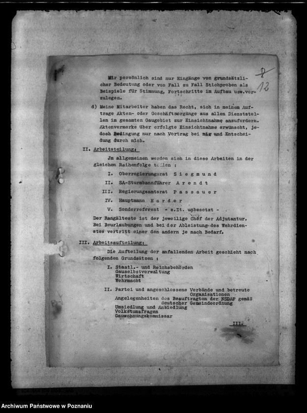 Obraz 16 z jednostki "Unterbringung der Behörden. Einrichtung der Dienststrafkammer. Förderrung des Baues von Baracken. Organisation des Gestapo."