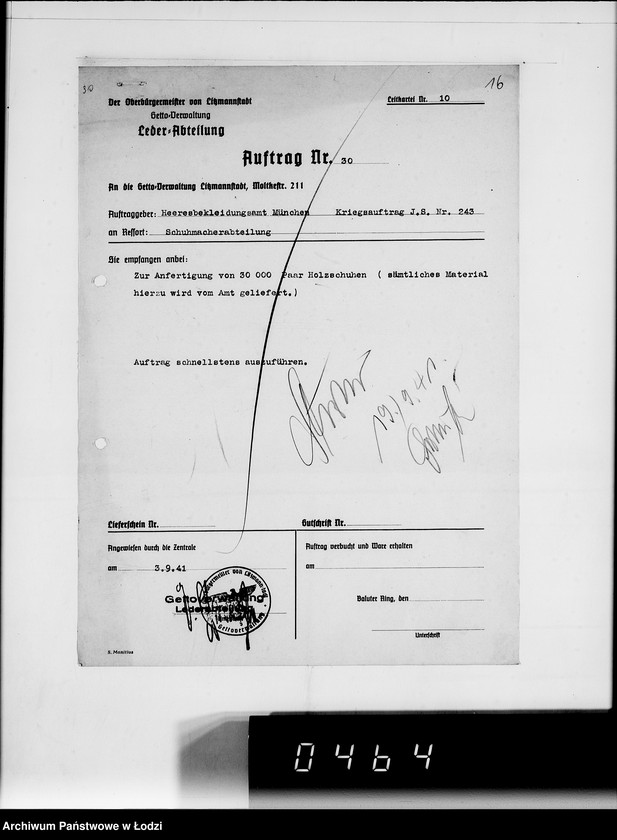 Obraz 20 z jednostki "Kriegsauftrag J.S.243 Holzschuhe [dla Heeresbekleidungsamt München] 85"